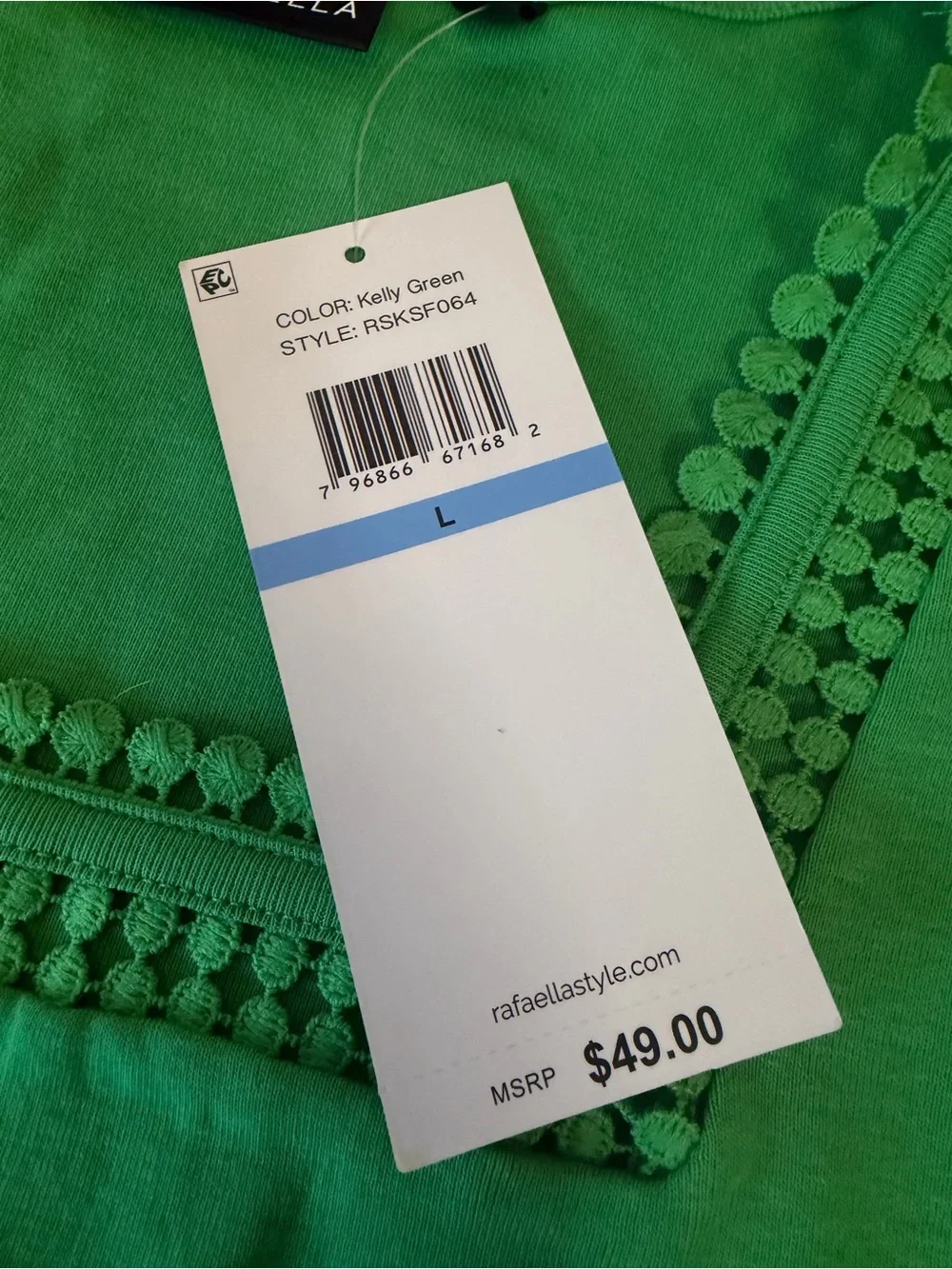 Kelly Green Square-Neck Open Pattern Crochet Look Trim Women's Top